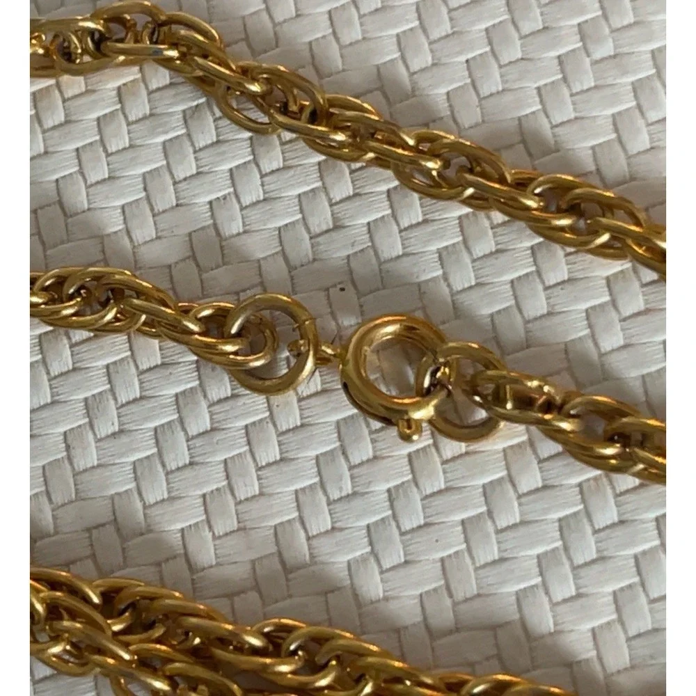 Vintage Ornate Tiger's Eye Cross Pendant Necklace Gold Tone Victorian 24